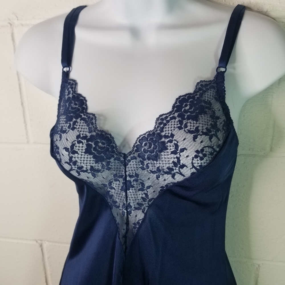Vtg 70s angela by bestform blue lace slip dress lingerie - Picture 4 of 7
